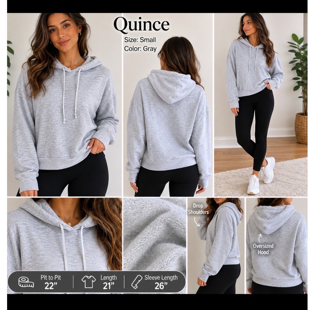 Quince Tencel Modal Fleece Oversized Hoodie Heather Gray Small NSC01 FA23